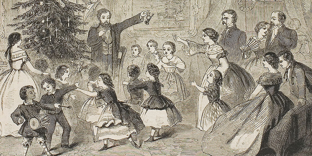 Victorian Christmas scene woodcut by Winslow Homer