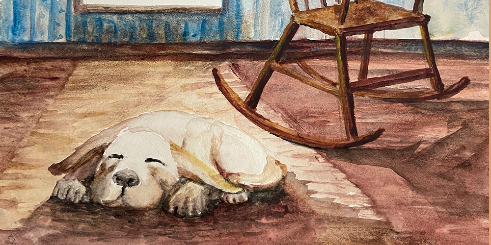 watercolor of dog sleeping