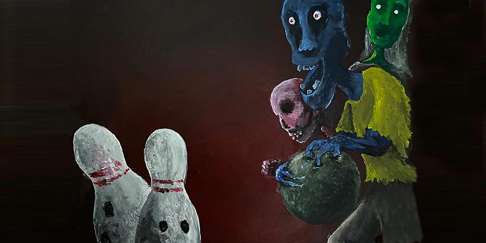 acrylic painting of bowling ghouls