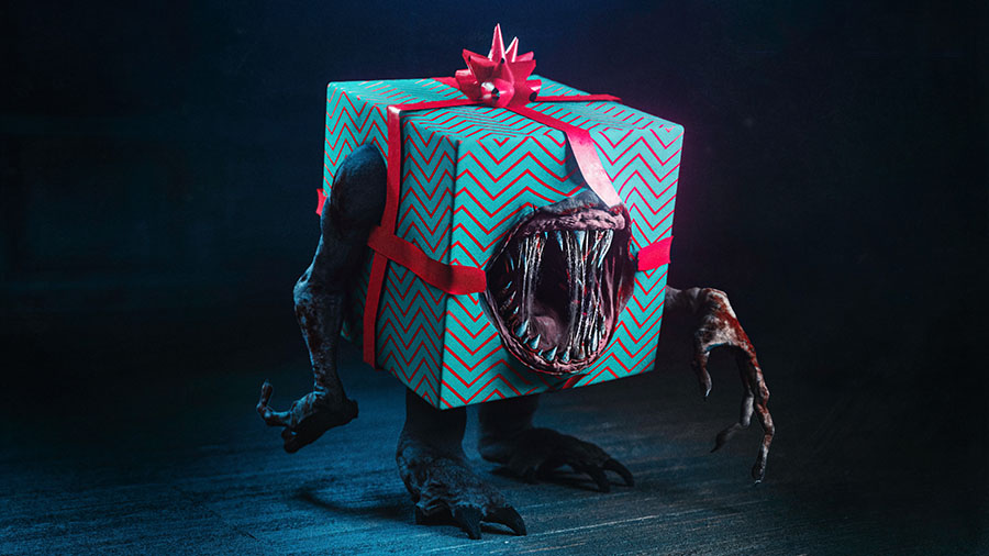 premonitions of death conveyed as "the gift"--a gift box with a monster's arms, feet, and mouth.