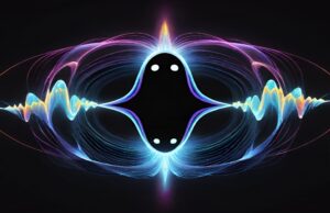 Artistic neon ghost-shaped audio waveform on black background